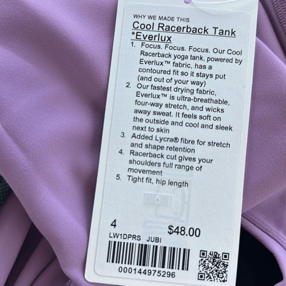 LULULEMON Cool Racerback tank Everlux jubilee Purple Lilac NWT SIZE 4 - Picture 3 of 6